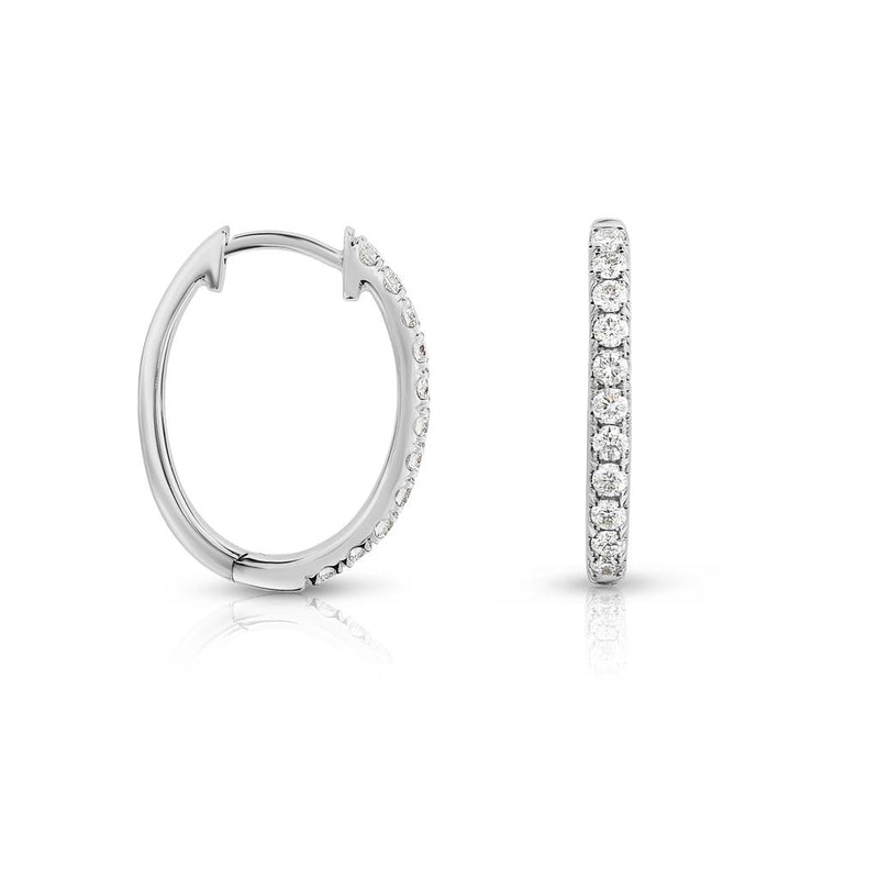 Davis Classics 14k White Gold Diamond Hinged Hoop Earrings