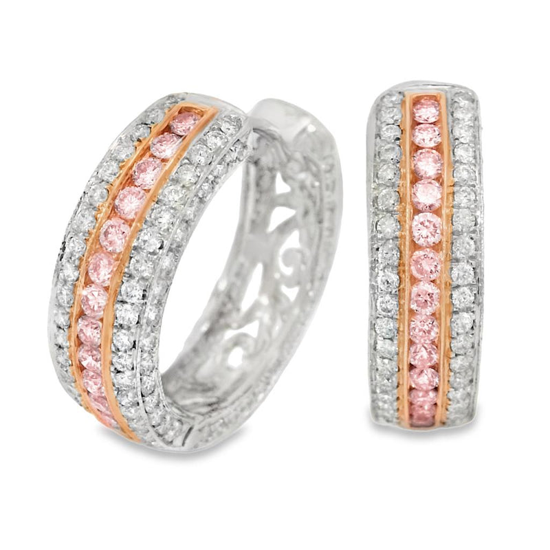 JB Star Platinum and 18k Rose Gold Multi Row Vintage-Inspired Diamond Hoop Earrings