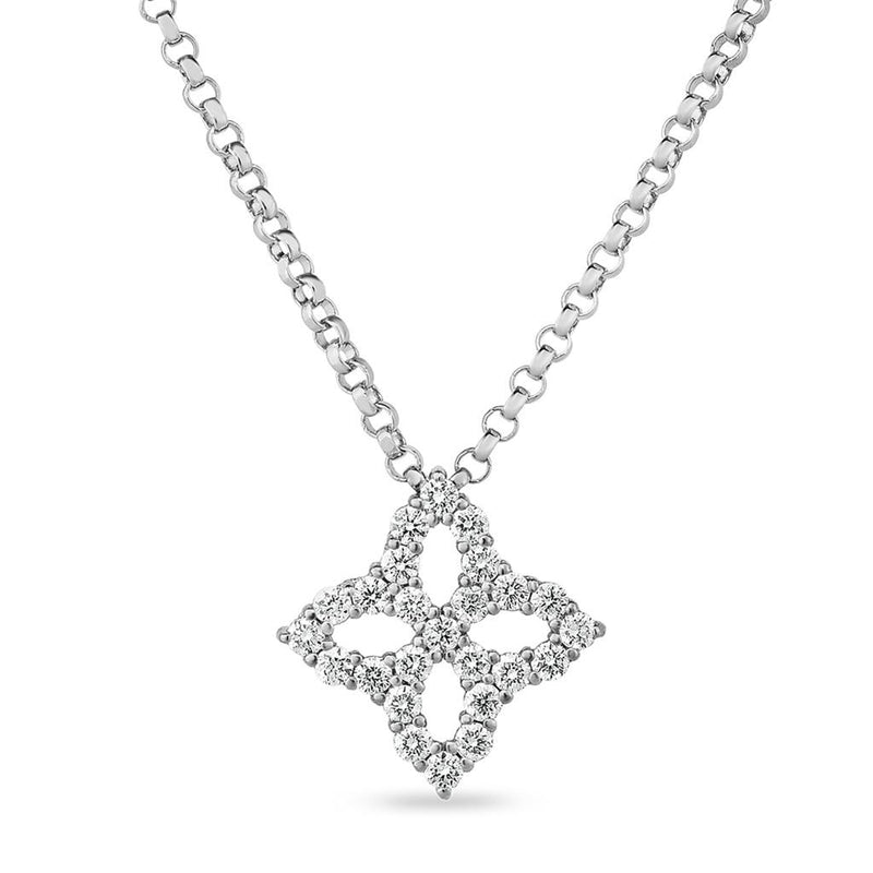 Roberto Coin 18k White Gold Princess Flower Collection Open Design Diamond Pendant