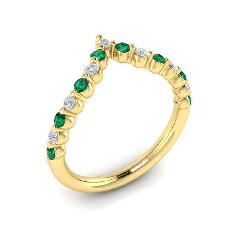 Vlora 14k Yellow Gold Adella Color Collection Emerald and Diamond Contour Fashion Ring