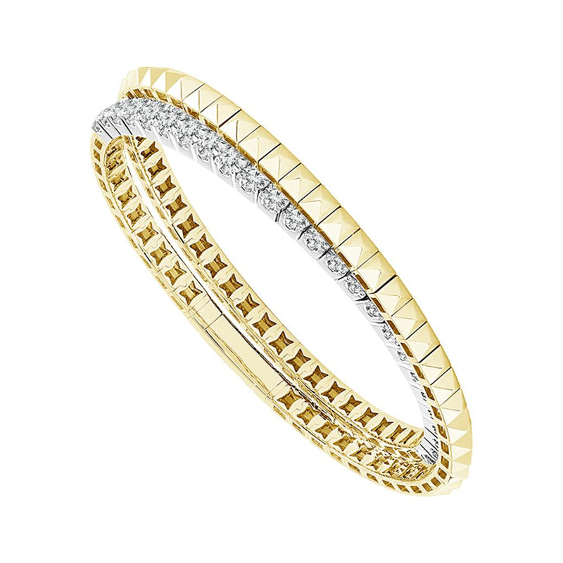 Davis Classics 14k White and Yellow Gold Flexie Pyramid Design Diamond Wrap Bracelet