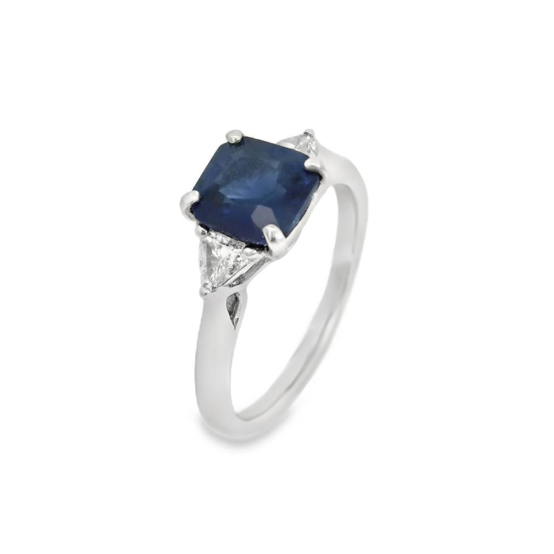 Davis Classics 14k White Gold Blue Sapphire and Diamond Three-Stone Ring