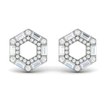 Vlora 14k White Gold Karina Collection Open Double Hexagon Halo Diamond Stud Earrings