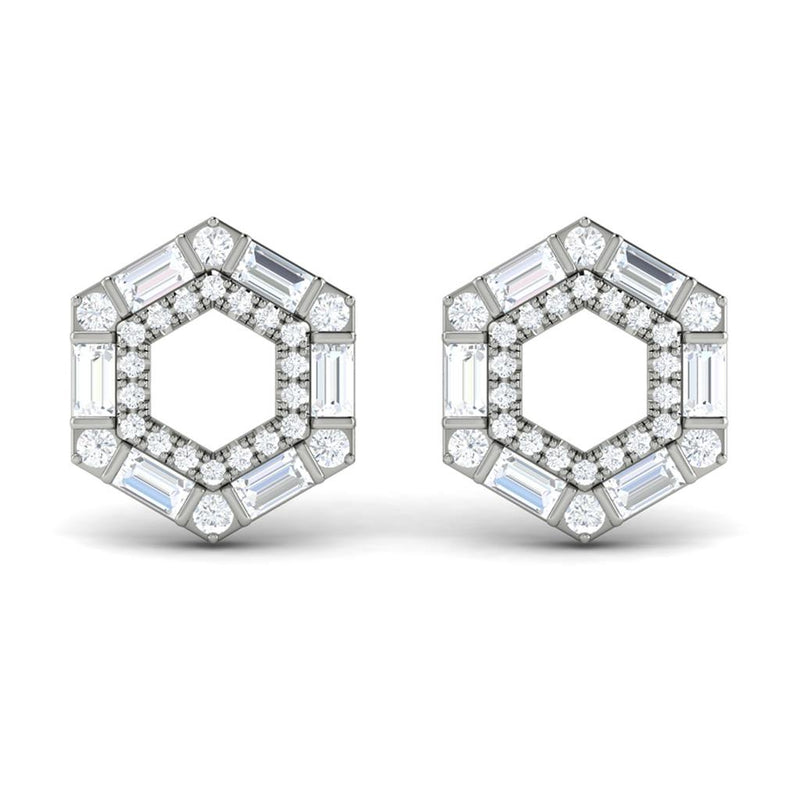 Vlora 14k White Gold Karina Collection Open Double Hexagon Halo Diamond Stud Earrings