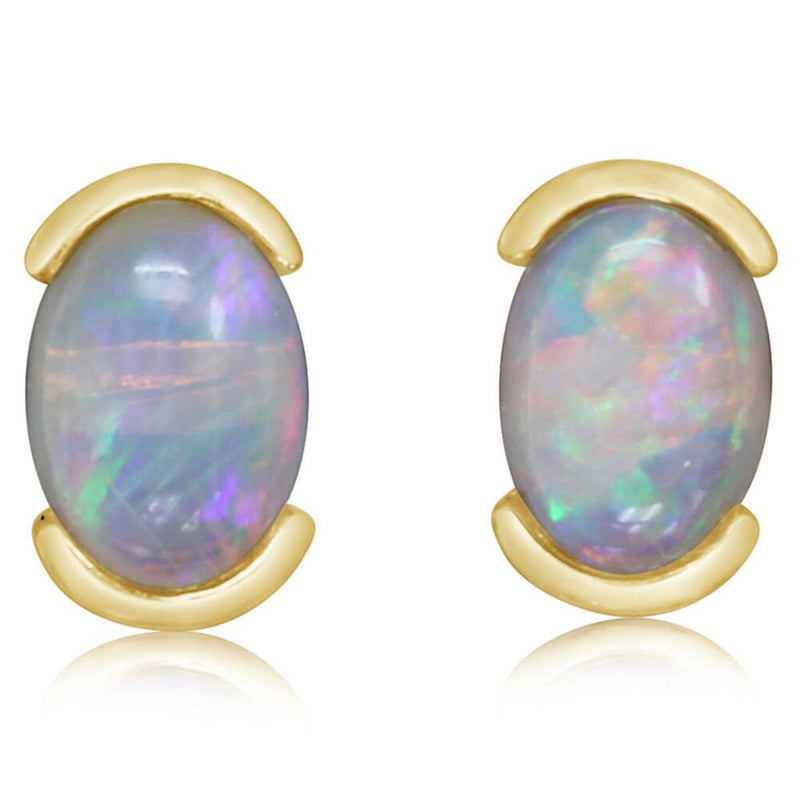 Davis Classics 14k Yellow Gold Australian Opal Half Bezel-Set Stud Earrings