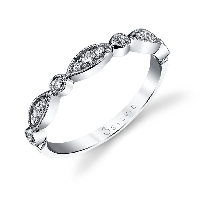 Sylvie Women's 14k White Gold Vintage-Inspired Stackable Diamond Band with Milgrain Detail