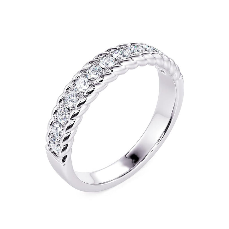 Davis Classics 14k White Gold Stackable Diamond Band with Rope Detail