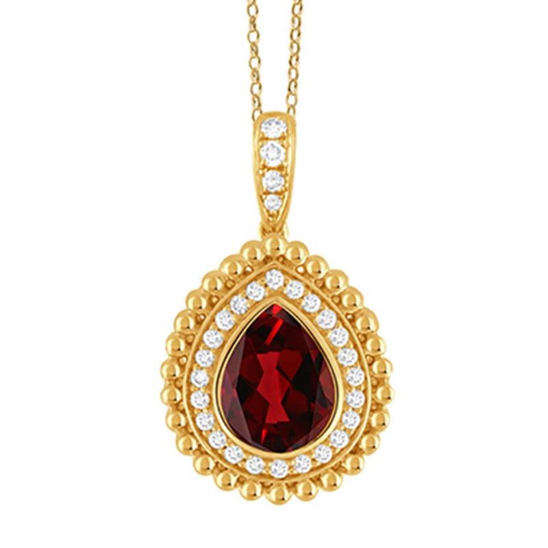 Doves 18k Yellow Gold Justinian Garnet and Diamond Halo Pendant Necklace