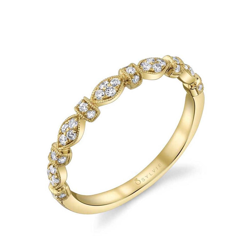 Sylvie Women's 14k Yellow Gold Vintage-Inspired Stackable Diamond Band with Milgrain Detail