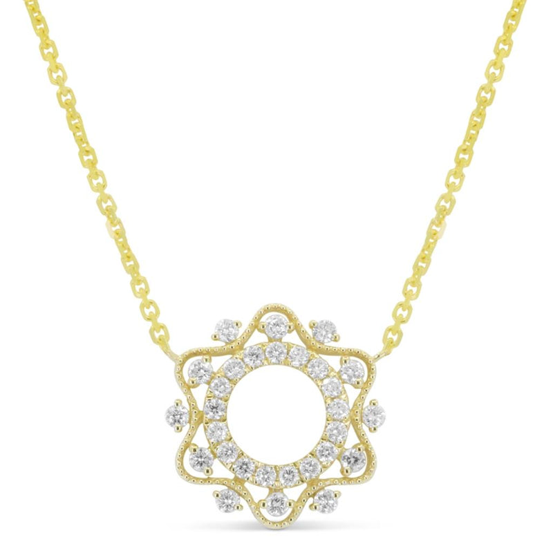 Madison L 14k Yellow Gold Vintage Floral Open Circle Diamond Pendant Necklace