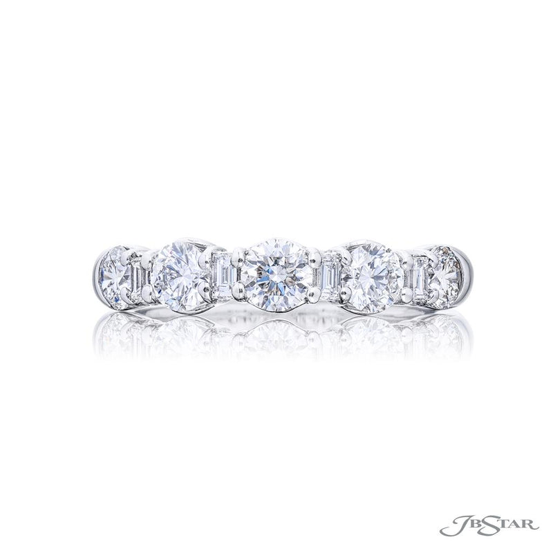 JB Star Platinum Wedding Band with Round Brilliant and Baguette Cut Diamonds