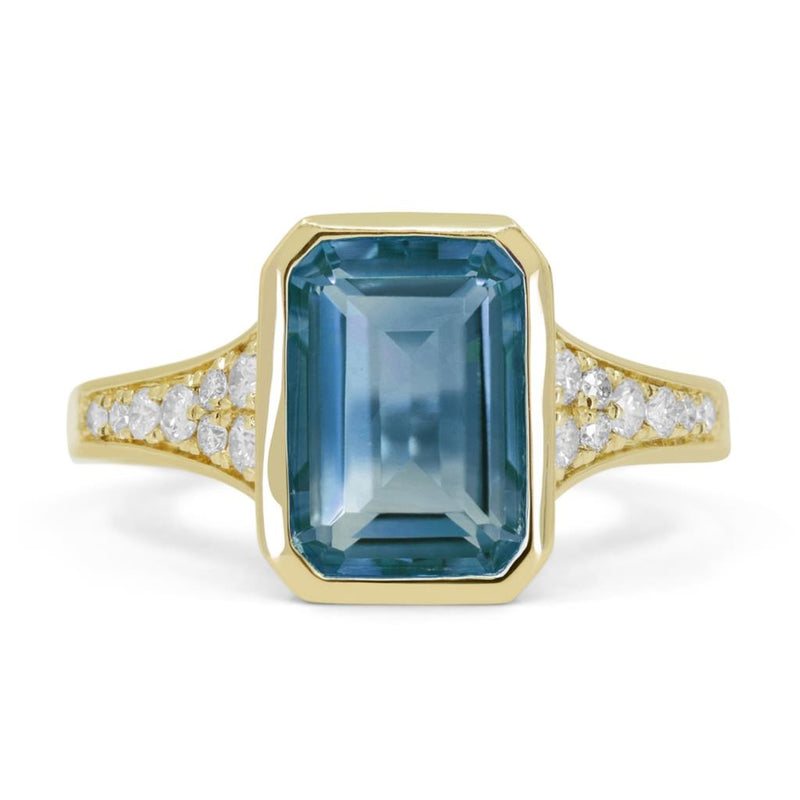 Madison L 14k Yellow Gold Essentials Collection Emerald-Cut London Blue Topaz and Diamond Fashion Ring