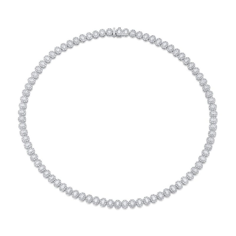 Davis Classics 18k White Gold Oval Halo Diamond Straight Line Necklace