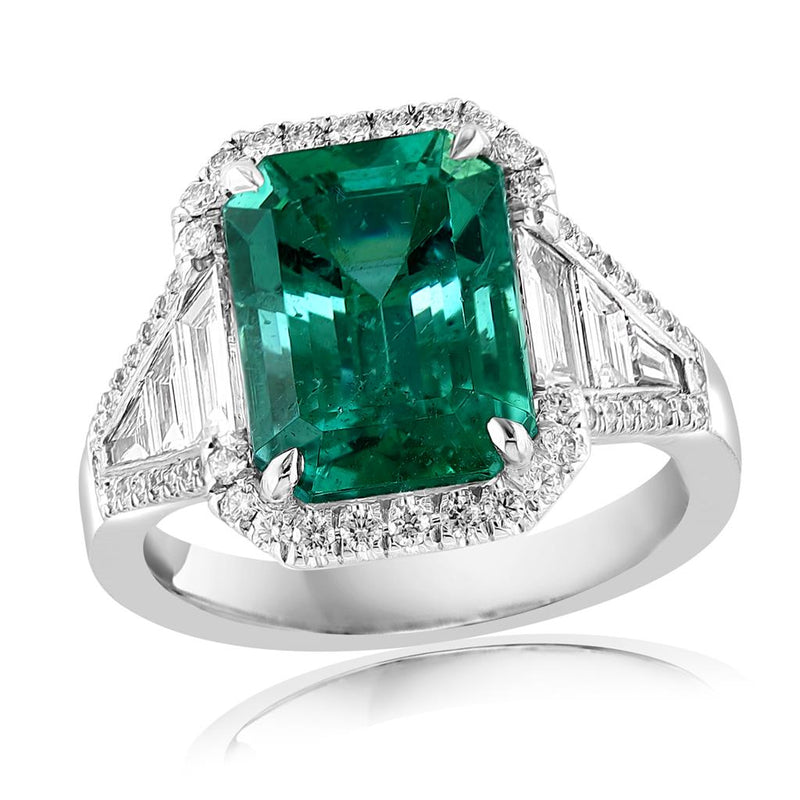 Davis Classics Platinum Halo Zambian Emerald and Diamond Ring