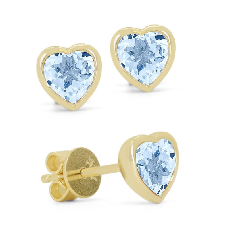 Madison L 14k Yellow Gold Heart-Shaped Blue Topaz Stud Earrings