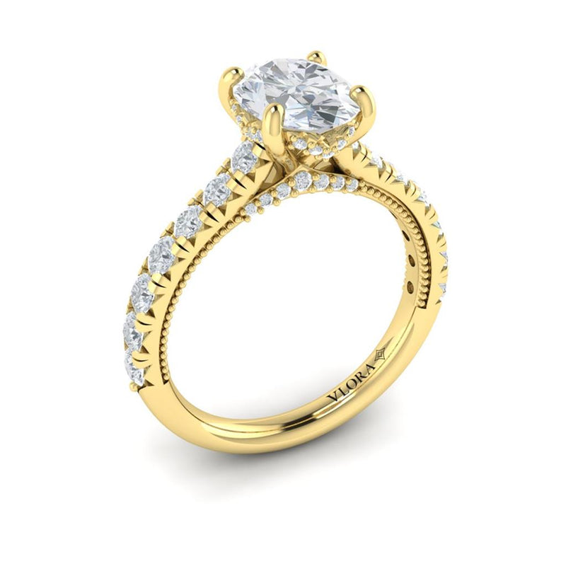 Vlora 14k Yellow Gold Classic Collection Oval Diamond Engagement Ring Setting with Bead Detail