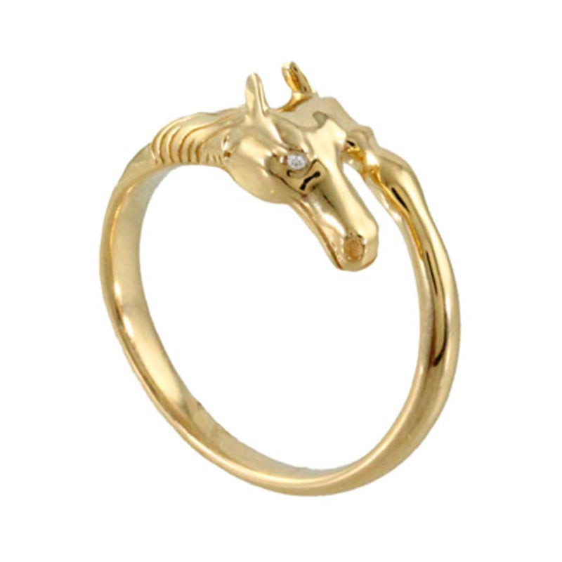 Doves 18k Yellow Gold Equestrian Horse Head Diamond Bypass Ring