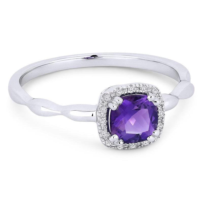 Madison L 14k White Gold Amethyst Cushion Halo Fashion Ring