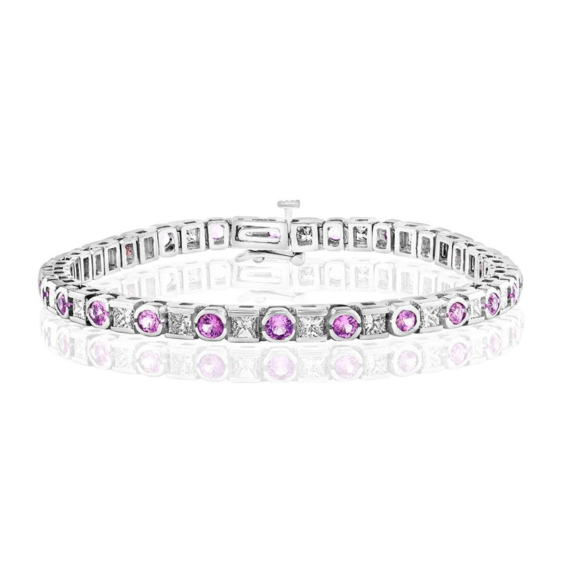 Davis Classics 14k White Gold Pink Sapphire and Diamond Tennis Bracelet