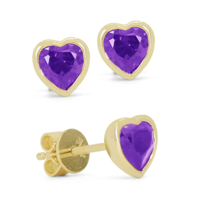 Madison L 14k Yellow Gold Heart-Shaped Amethyst Stud Earrings