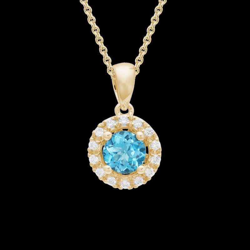 Davis Classics Blue Topaz and Diamonds Halo Drop Necklace