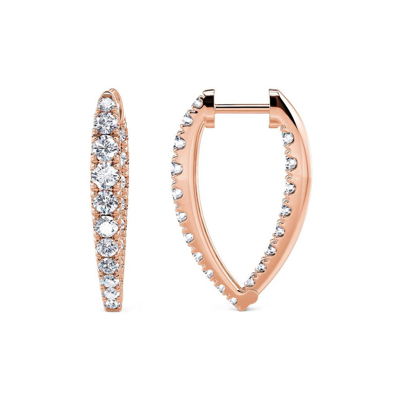 Davis Classics 14k Rose Gold Elongated In/Out Diamond Hoop Earrings