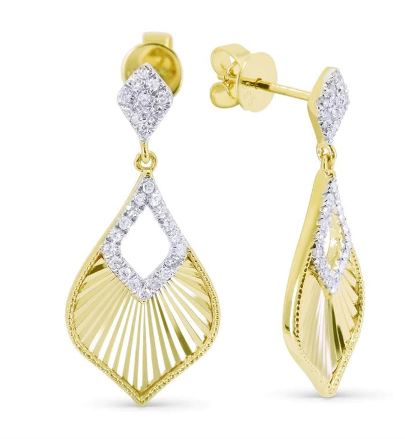 Madison L 14k Yellow Gold Fan Design Diamond Drop Earrings