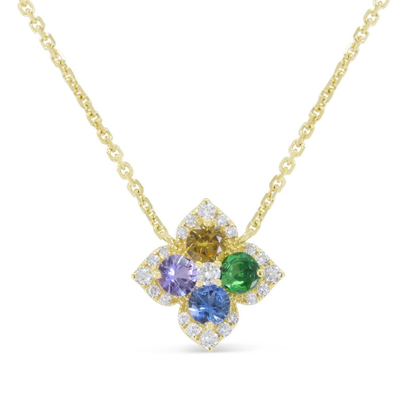 Madison L 14k Yellow Gold Adjustable Floral Halo Design Gemstone Pendant Necklace