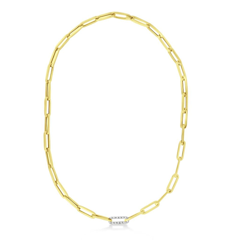 Davis Classics 14k Yellow and White Gold Paperclip Diamond Station Necklace