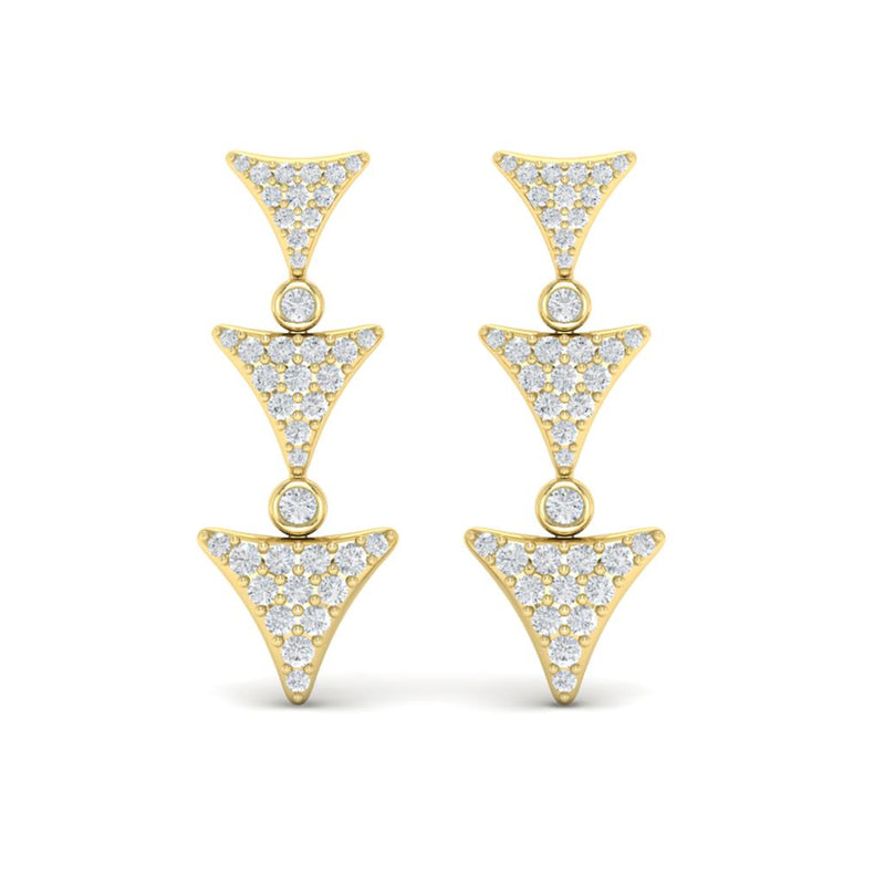 Vlora 14k Yellow Gold Miravel Collection Triple Drop Inverted Triangle Diamond Earrings