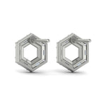 Vlora 14k White Gold Karina Collection Open Double Hexagon Halo Diamond Stud Earrings