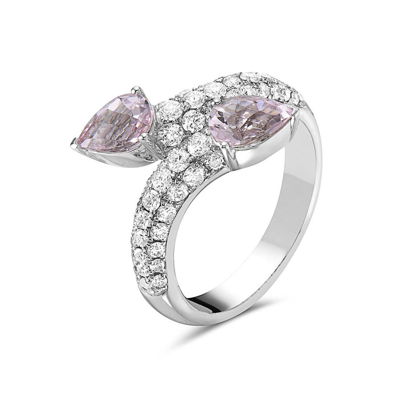 Charles Krypell 18k White Gold Morganite and Diamond Bypass Ring