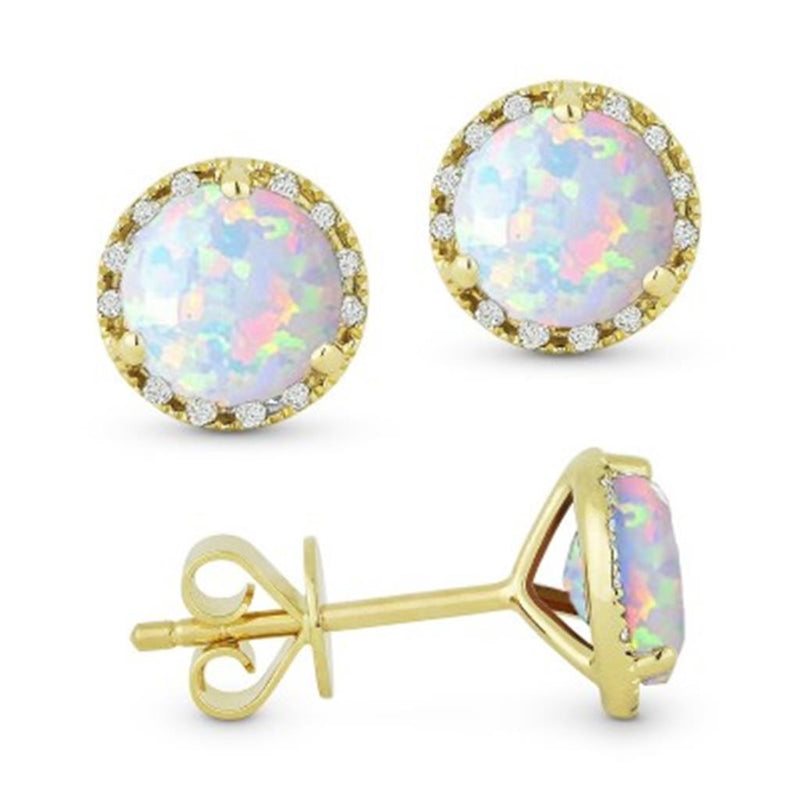 Madison L 14k Yellow Gold Laboratory-Created Ethiopian Opal and Diamond Halo Stud Earrings