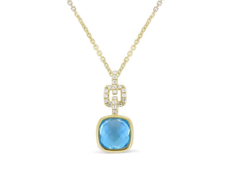 Davis Classics 14k Yellow Gold Blue Topaz and Diamond Drop Pendant Necklace