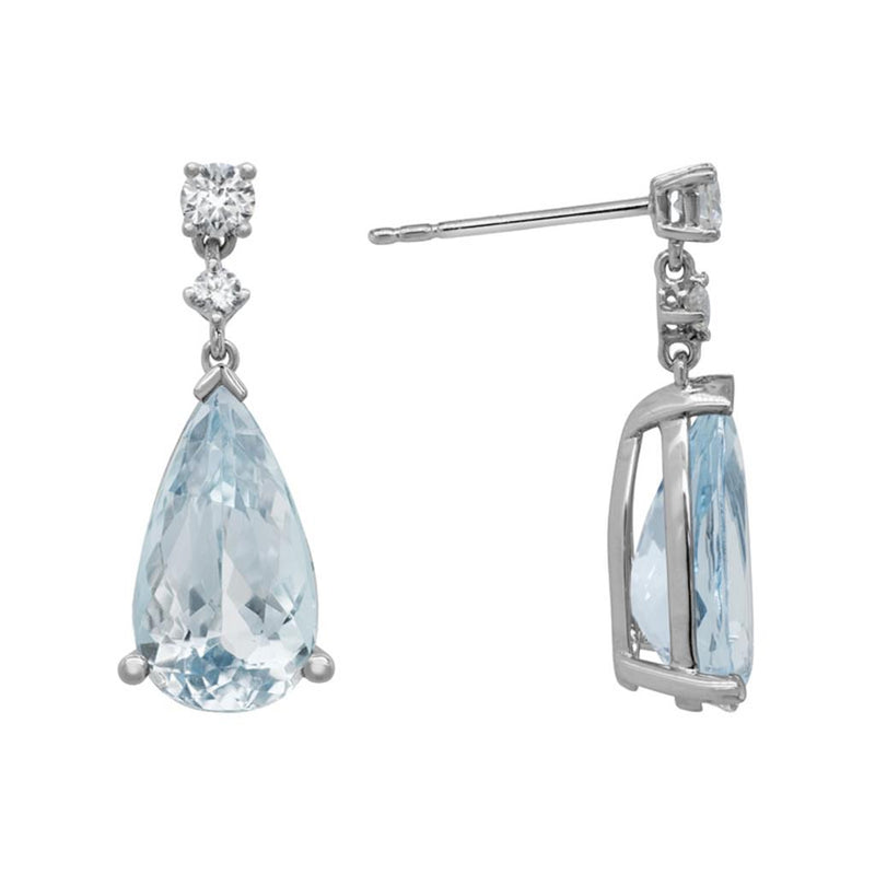 Davis Classics 14k White Gold Aquamarine and Diamond Drop Earrings