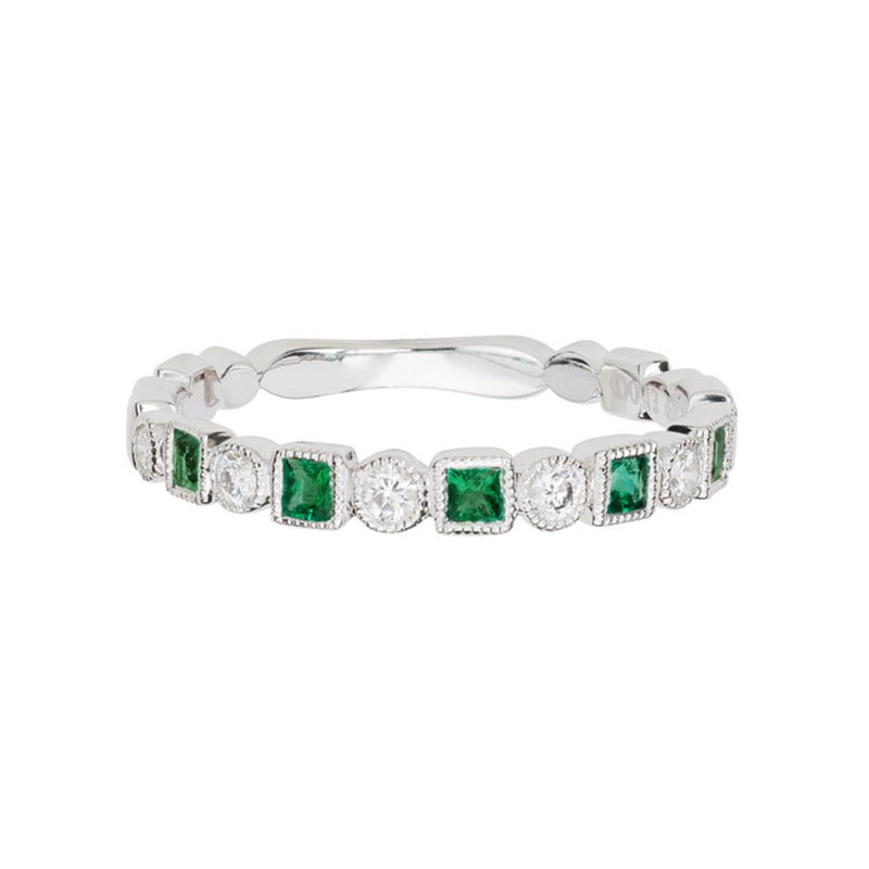 Davis Classics Emeralds and Diamonds Stackable Fashion Ring in 14k White Gold