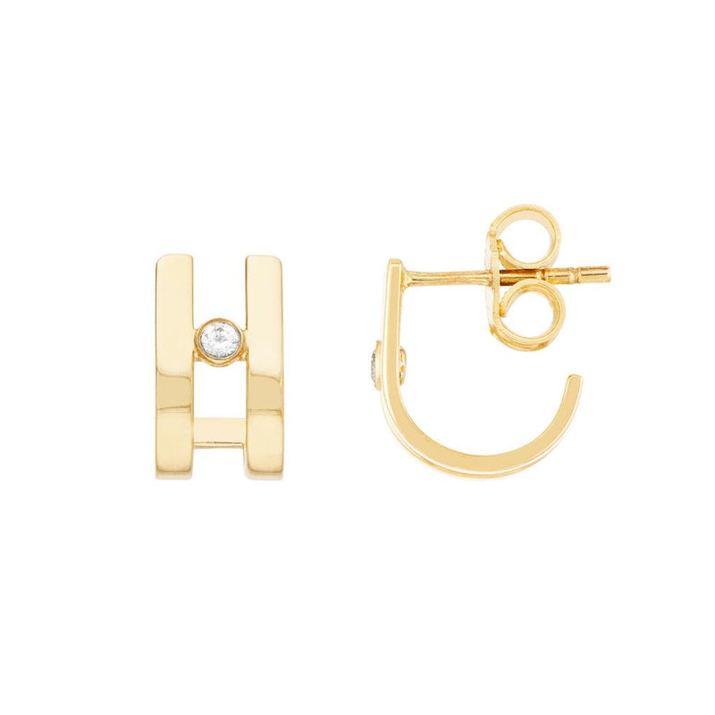 Davis Classics Diamond Huggie Hoop Earrings in 14k Yellow Gold