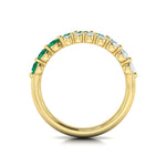 Vlora 14k Yellow Gold Adella Color Collection Triple Row Bypass Design Emerald and Diamond Fashion Ring