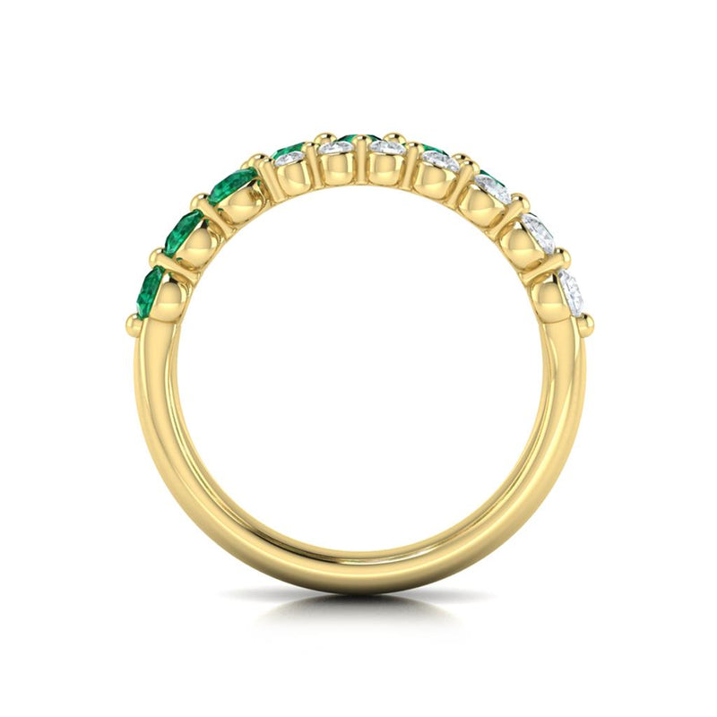 Vlora 14k Yellow Gold Adella Color Collection Triple Row Bypass Design Emerald and Diamond Fashion Ring