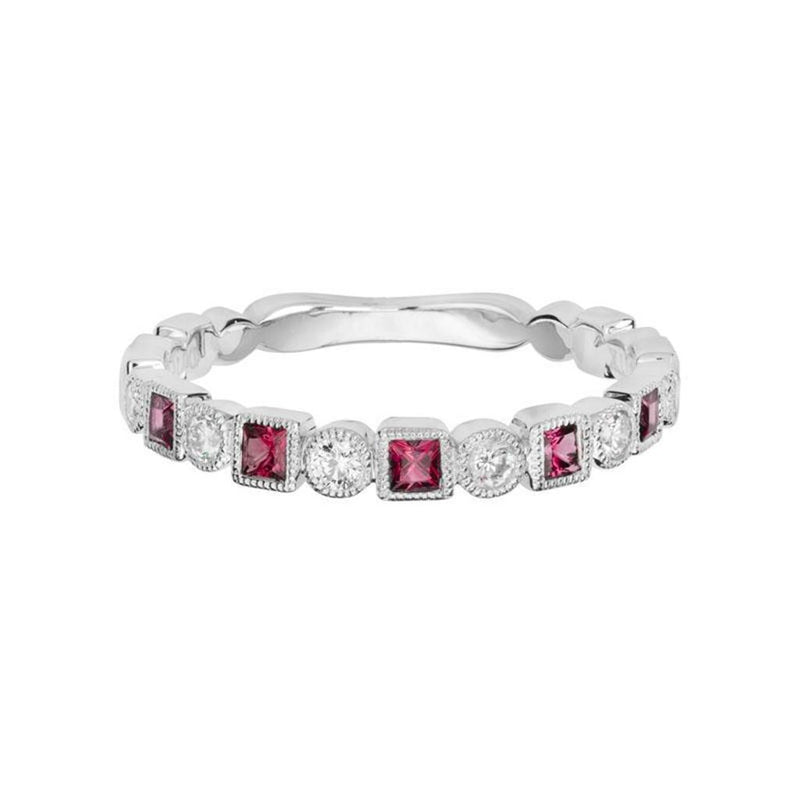 Davis Classics Rhodolite Garnets and Diamonds Stackable Fashion Ring in 14k White Gold