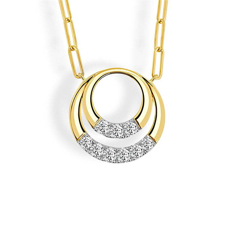 Frederic Sage 14k Yellow and White Gold Double Open Circle Diamond Pendant Necklace