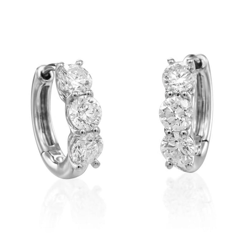 Davis Classics 14k White Gold 3/4" Huggie Hoop Diamond Earrings