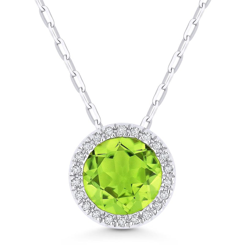 Madison L 14k White Gold Halo Design Peridot Pendant