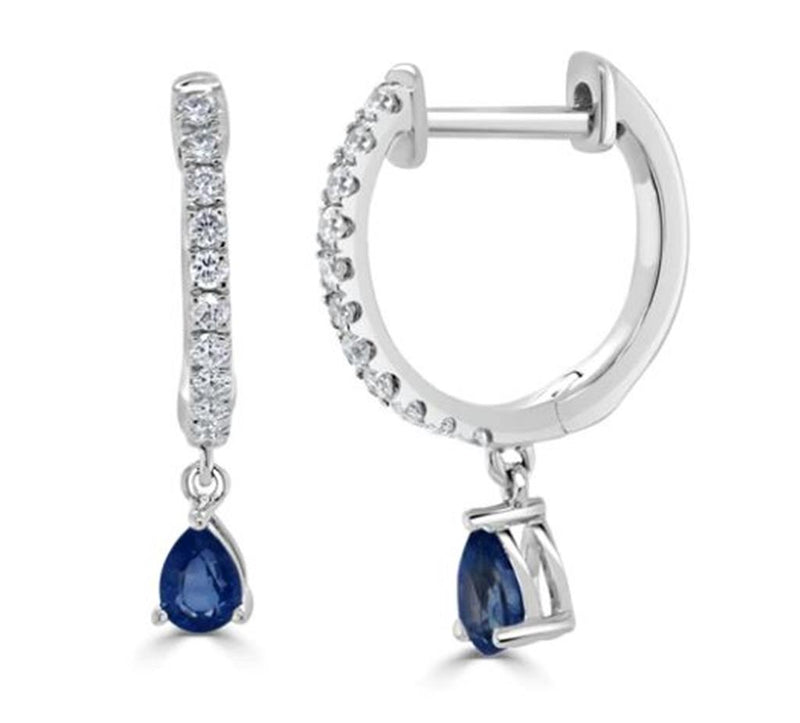 Davis Classics 14k White Gold Sapphire and Diamond Hoop Earrings