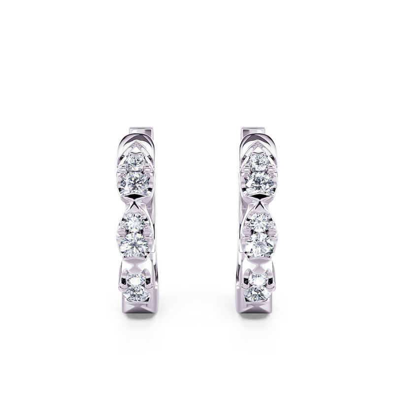 Davis Classics 14k White Gold Huggie Hoop Diamond Earrings