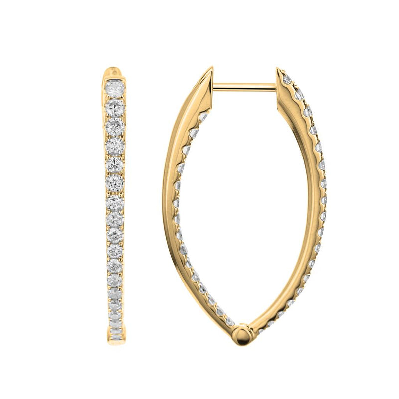 Davis Classics 18k Yellow Gold In-and-Out V-Design Diamond Hoop Earrings