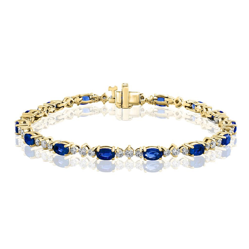 Davis Classics 14k Yellow Gold Ceylon Blue Sapphire and Diamond Bracelet