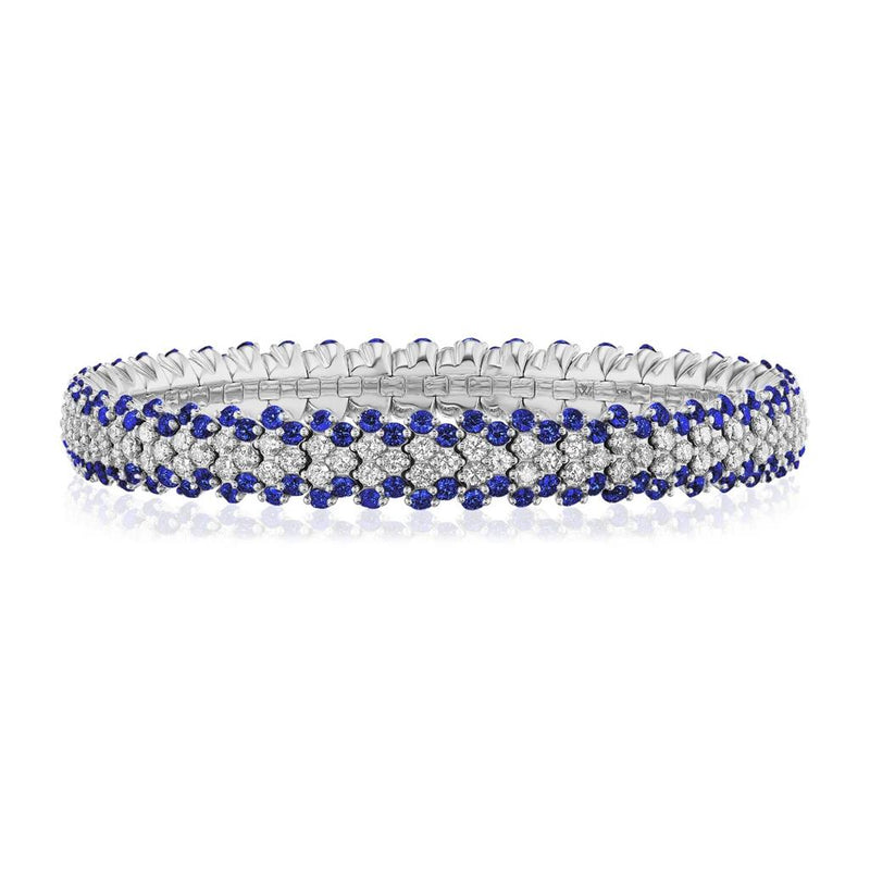 Davis Classics 18k White Gold Blue Sapphire and Diamond Multi-Row Stretch Bracelet