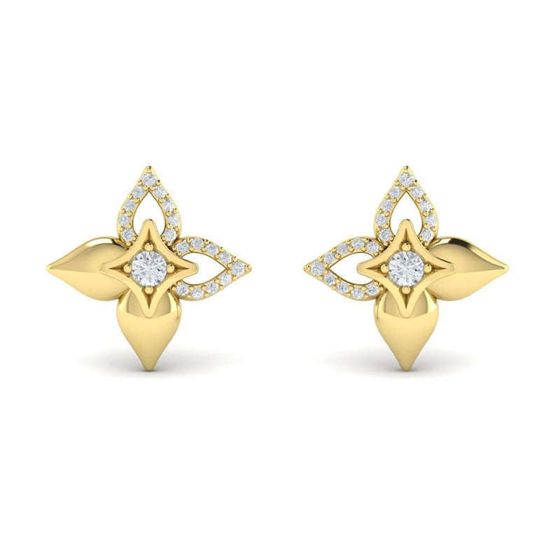 Vlora 14k Yellow Gold Floral Design Diamond Stud Earrings