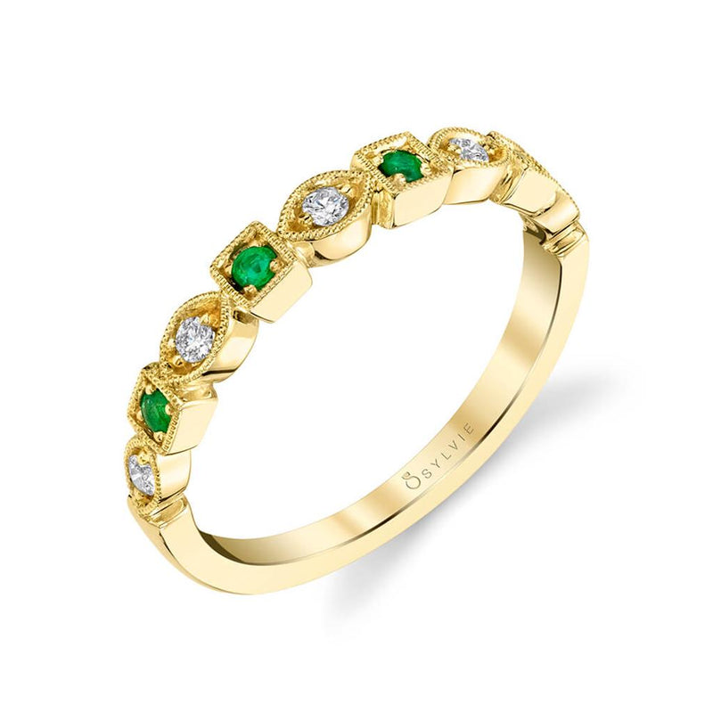 Sylvie Emeralds and Diamonds Stackable Fashion Ring in 14k Yellow Gold